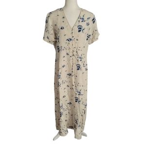 Christopher & Banks Linen Blend Maxi Dress Floral Print Beige Blue Size 12